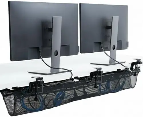 Black Clamp-on 55 in Mesh Net Cable Management Holder, DESK-AC55MH