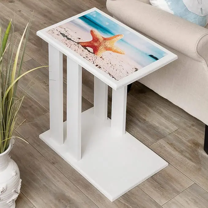 BLACK FOREST DECOR Starfish & Shells Wood Side Table
