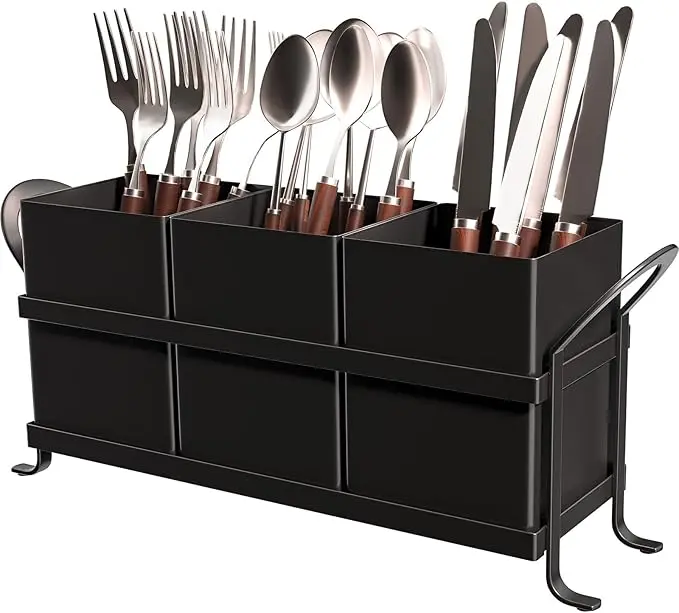 Black Kitchen Utensil Holder - Elegant Silverware Holder, Versatile Picnic and Flatware Caddy, Ideal for Modern Countertop Storage Solutions