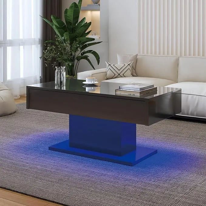 Black Modern Coffee Table with Hidden Storage