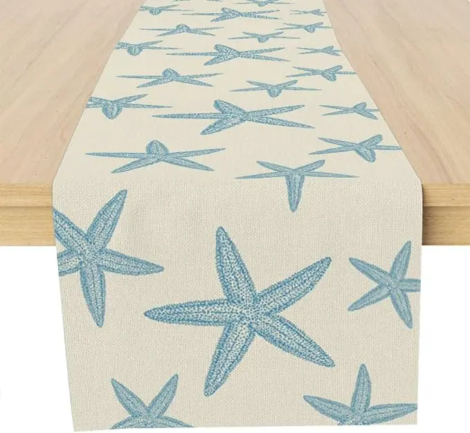 Blue Starfish Table Runner, Nautical Beach Table Runner Decor
