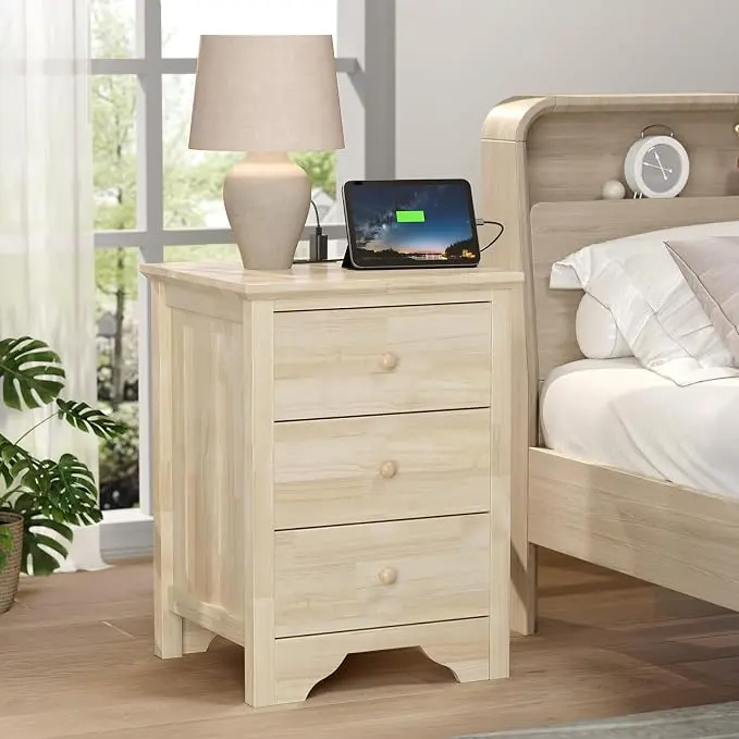 Bonnlo Solid Wood Nightstand Unfinished