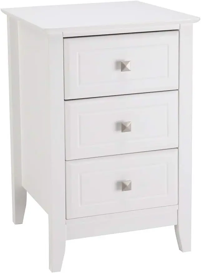 Bonnlo White Nightstand with 3 Drawers, Modern Night Stand