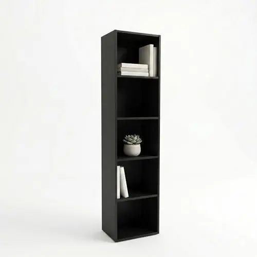 Book Shelf, 5-Tier Open Bookcase, Display Storage Shelves (Black)