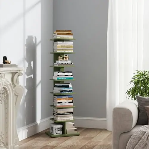 Book Shelf, Narrow Spine Bookshelf, 8-Tier Bookcase for Small Space