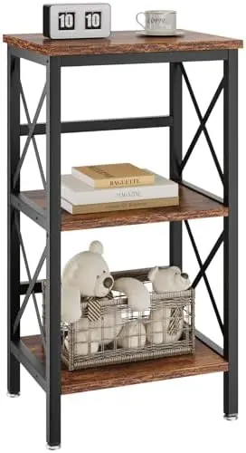 Bookcase, Narrow Bookshelf, Large Capacity, Rustic Brown HST008H