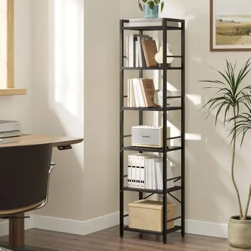 Bookshelf, 6-Tier Tall Bookcase for Small Space
