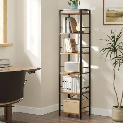 Bookshelf, 6-Tier Tall Bookcase for Small Space, Storage Shelves