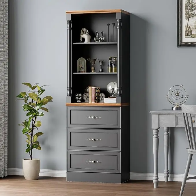 Bookshelf with Drawers, Floor Standing Display Storage Cabinet