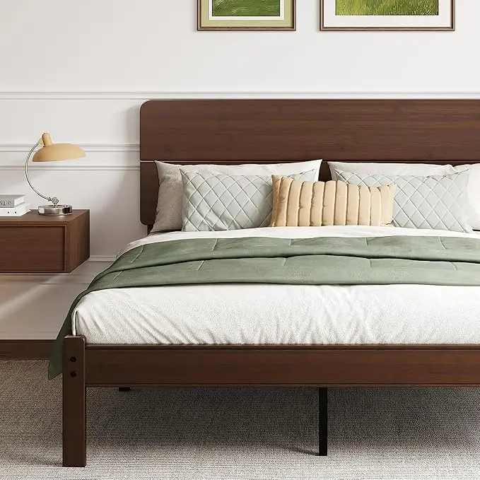 BOSRII 14in High Solid Bamboo Wood Platform Full Size Bed Frame