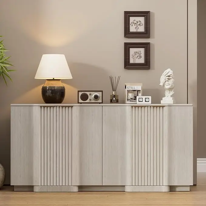 Brafab Buffet Cabinet, Wood Fluted Credenza