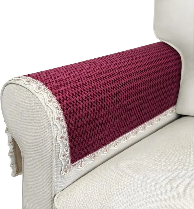 Burgundy Velvet Couch Arm Covers