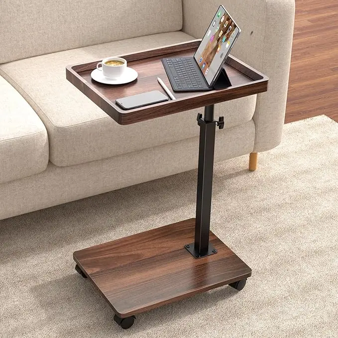 C Table End Table Adjustable Height, 360°Swivel TV Tray Table
