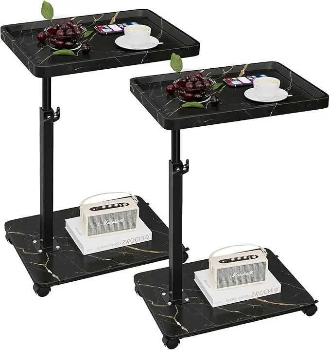 C Table End Table Adjustable Height, 360°Swivel TV Tray Table