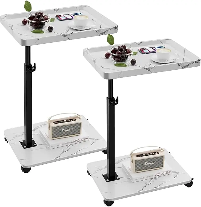 C Table End Table Adjustable Height, 360°Swivel TV Tray Table