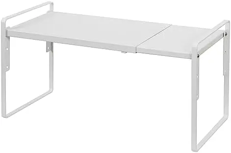 Cabinet Shelf Riser, Adjustable Cabinet Organizer, 8.6" Deep White