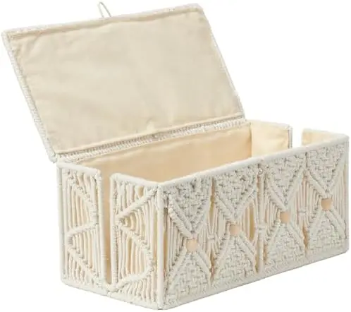 Cable Management Box Handmade Macrame Cord Storage Organizer