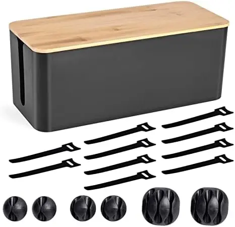 Cable Management Box, Wooden Style Cord Organizer Box
