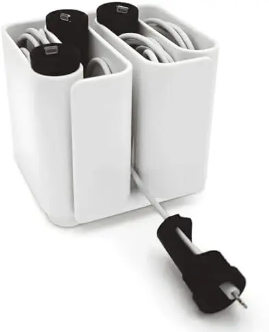 Cable Organizer with Multiple Compartments, Secure Cable Ends, Prevent Tangling, Tidy Workspace, Charging Solution, Desk Organizer Cord Management, White Plastic