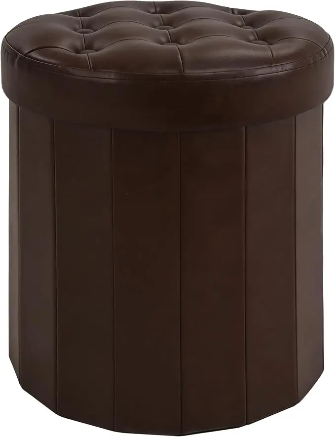 CAROLMADE Round Storage Ottoman, PU Leather Folding Footrest Stool