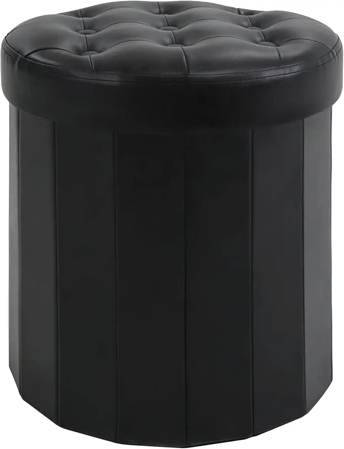 CAROLMADE Round Storage Ottoman, PU Leather Folding Footrest Stool