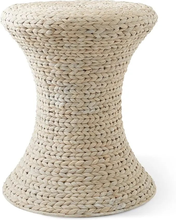 Casafield Hourglass Side Table, Water Hyacinth Round End Table, Boho Woven