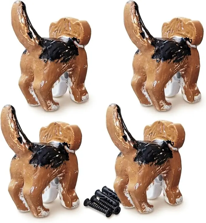 Cast Iron Beagle Dog Heavy Duty Key Loose Hook (4 Dog Tail Hooks)