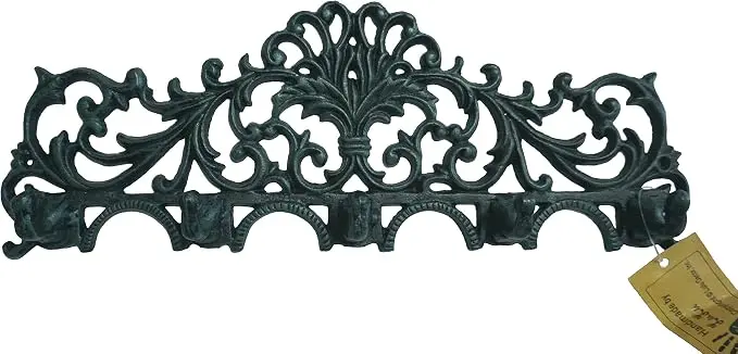 Cast Iron Fleur De Lis Curly Key Hook (Green)