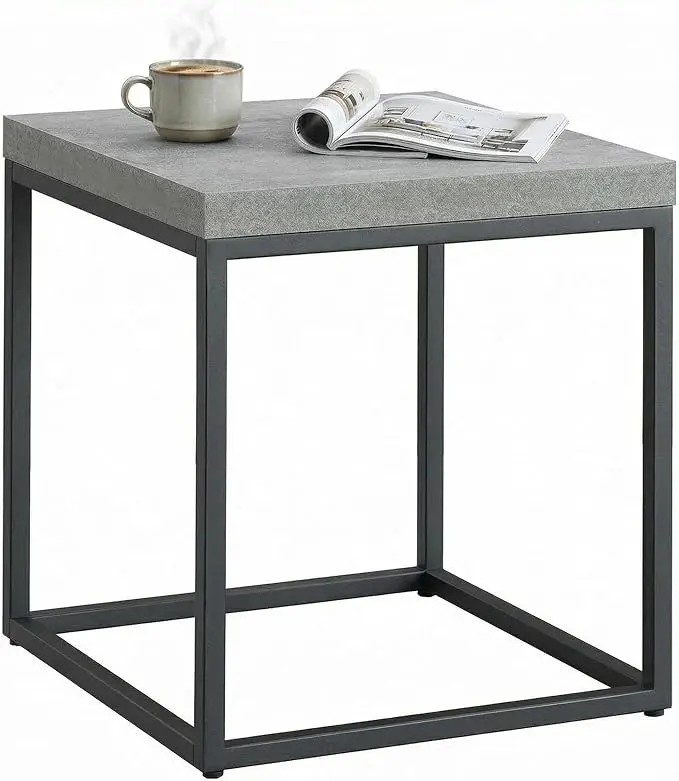 CENSI Modern Grey Square End Table, Extra Thick 1.6" Wood Top & Metal Frame