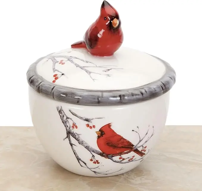 Ceramic Cardinal Trinket Box - Cardinal Keepsake and Jewelry Box - Home Décor