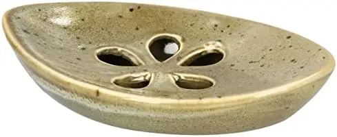 Ceramic Soap Dish with Self Draining Tray for Bar Soap, Bathroom, Kitchen (Frog Eggs)