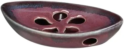 Ceramic Soap Dish with Self Draining Tray for Bar Soap, Bathroom, Kitchen (Purple)