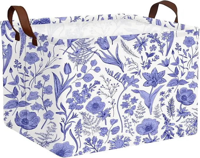 Chinoiserie Rectangle Storage Basket Decor (Blue)