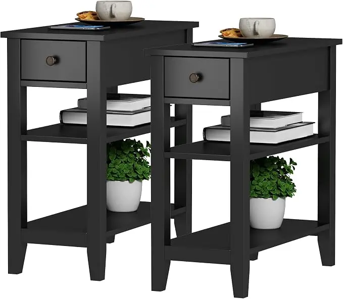 ChooChoo Side Table Living Room Set of 2, Narrow End Table