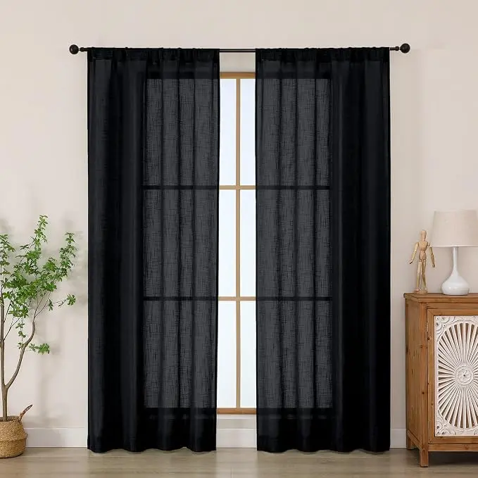 Chyhomenyc Black Semi Sheer Curtains 72 Inch Length 2 Panels Set, Light