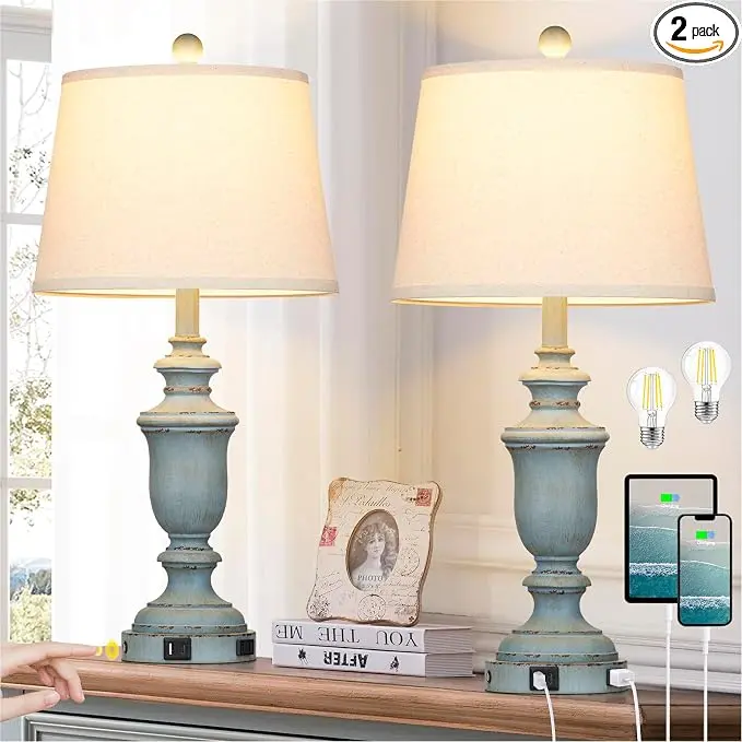 Cinkeda 25.6" Blue Table Lamps Set of 2