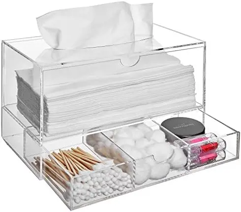 Clear Acrylic Tissue Dispenser Holder with Drawer Vanity Caddy
