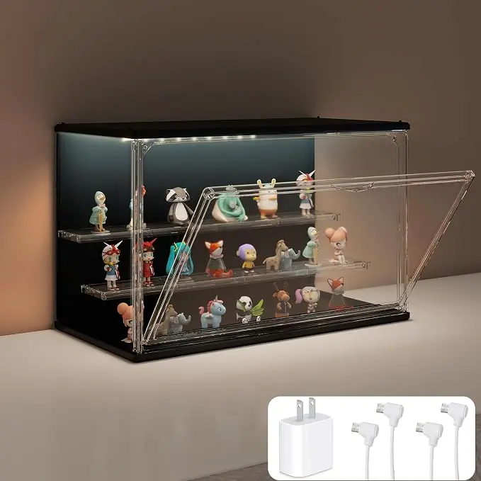 Clear Display Case for Collectibles, 3-Tier Adjustable Figure Display Case