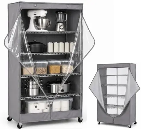 Clear Front Wire Rack Shelf Cover 48"Wx18"Dx72"H Grey Fabric