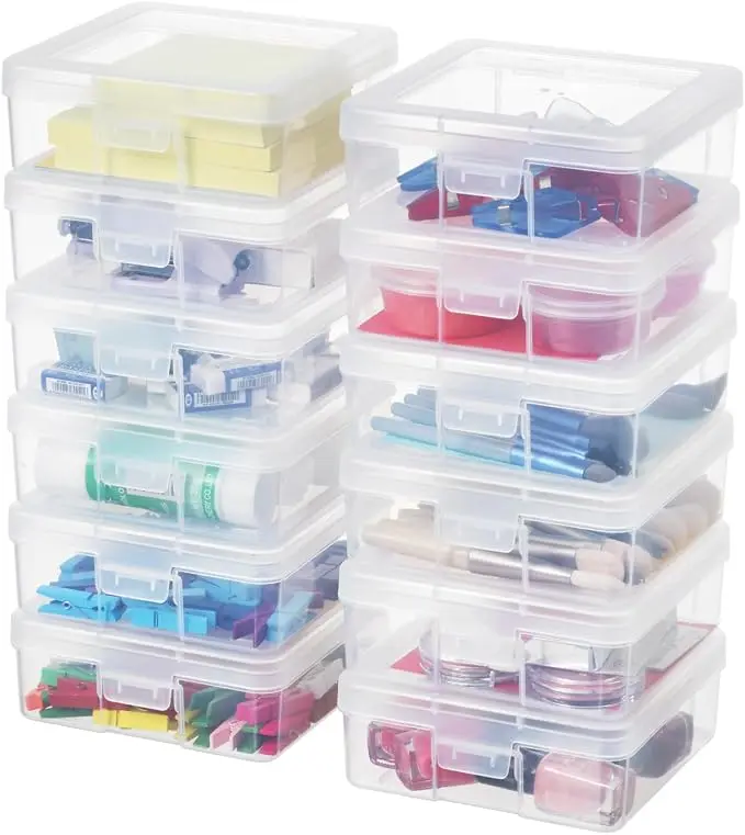 Clear Plastic Hobby Art Craft Organizer, Storage Containers | Stackable Design, Clear, Latching Lid, High-Grade Material, for Pencil Box, for Crayon