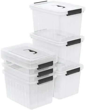 Clear Storage Latch Bin 12 Quart, Plastic Organizing Box, 6-Pack