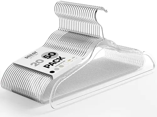 Clear Thin Hangers with Silver Hook Non-Velvet Hangers 50 Pack
