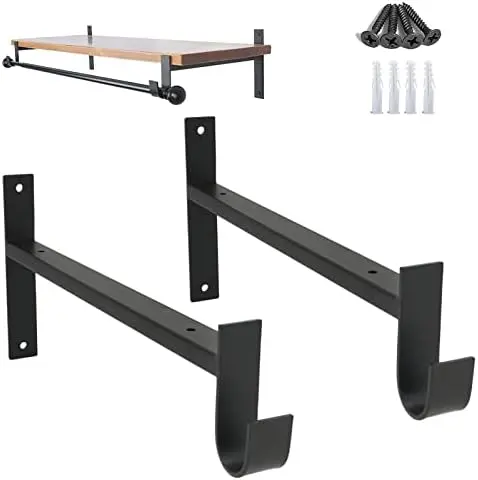Closet Rod Bracket Heavy Duty Shelf Brackets Black 6 Inch 2 Pack