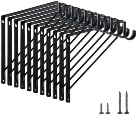 Closet Rod Brackets 10.8 in, 10 Pack Closet Shelf Brackets, Black