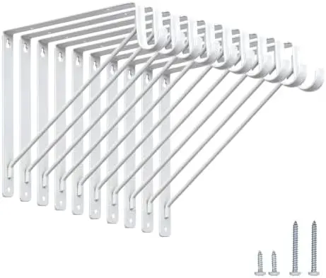 Closet Rod Brackets 10.8 in, 10 Pack Closet Shelf Brackets, White