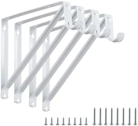 Closet Rod Brackets 11x9.5in, 4 Pack Closet Shelf Brackets, White