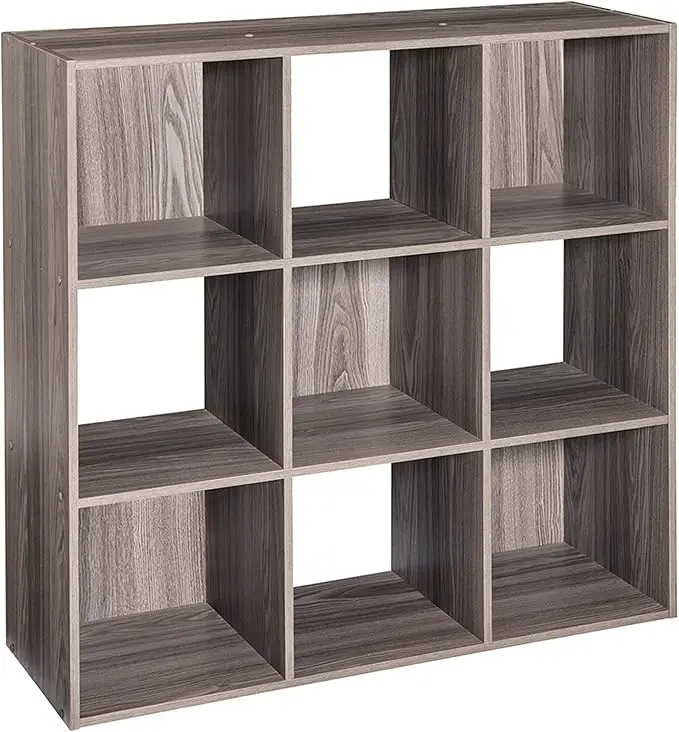 ClosetMaid Cubeicals 9 Cube Storage Shelf Organizer Bookshelf, Stackable, Square Shape, Easy Assembly, Wood, Natural Gray Finish