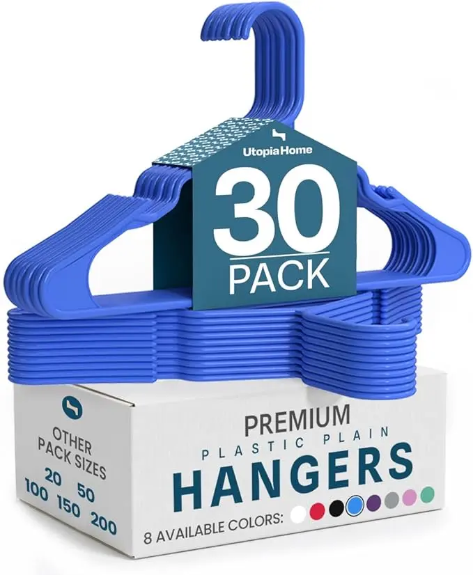 Clothes Hangers 30 Pack - Plastic Hangers Space Saving - Durable Coat Hanger with Shoulder Grooves (Blue)