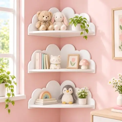 Cloud Corner Shelves, Set of 3, Wall Mounted, White