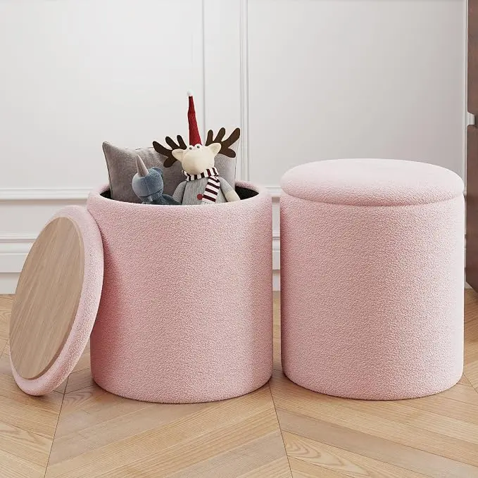 Cmishe Ottoman Poufs with Storage, Soft Upholstered Vanity Stool
